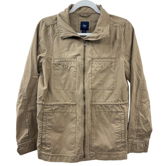 Gap Womens Beige Utility Field Jacket Size XS Khaki Zipper Front Cargo Casual - Picture 1 of 8